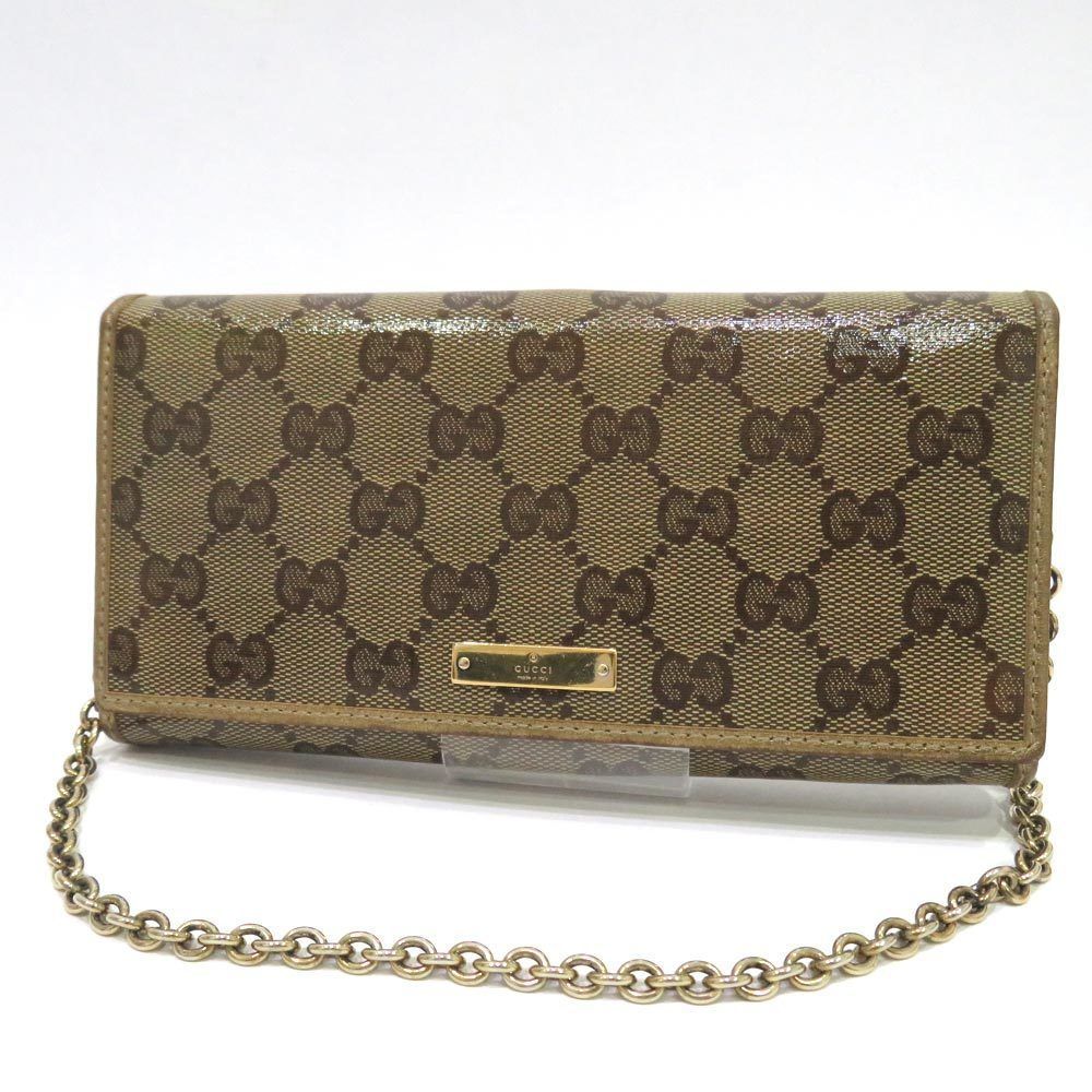 Gucci GG Crystal Chain Wallet Long Wallet Beige